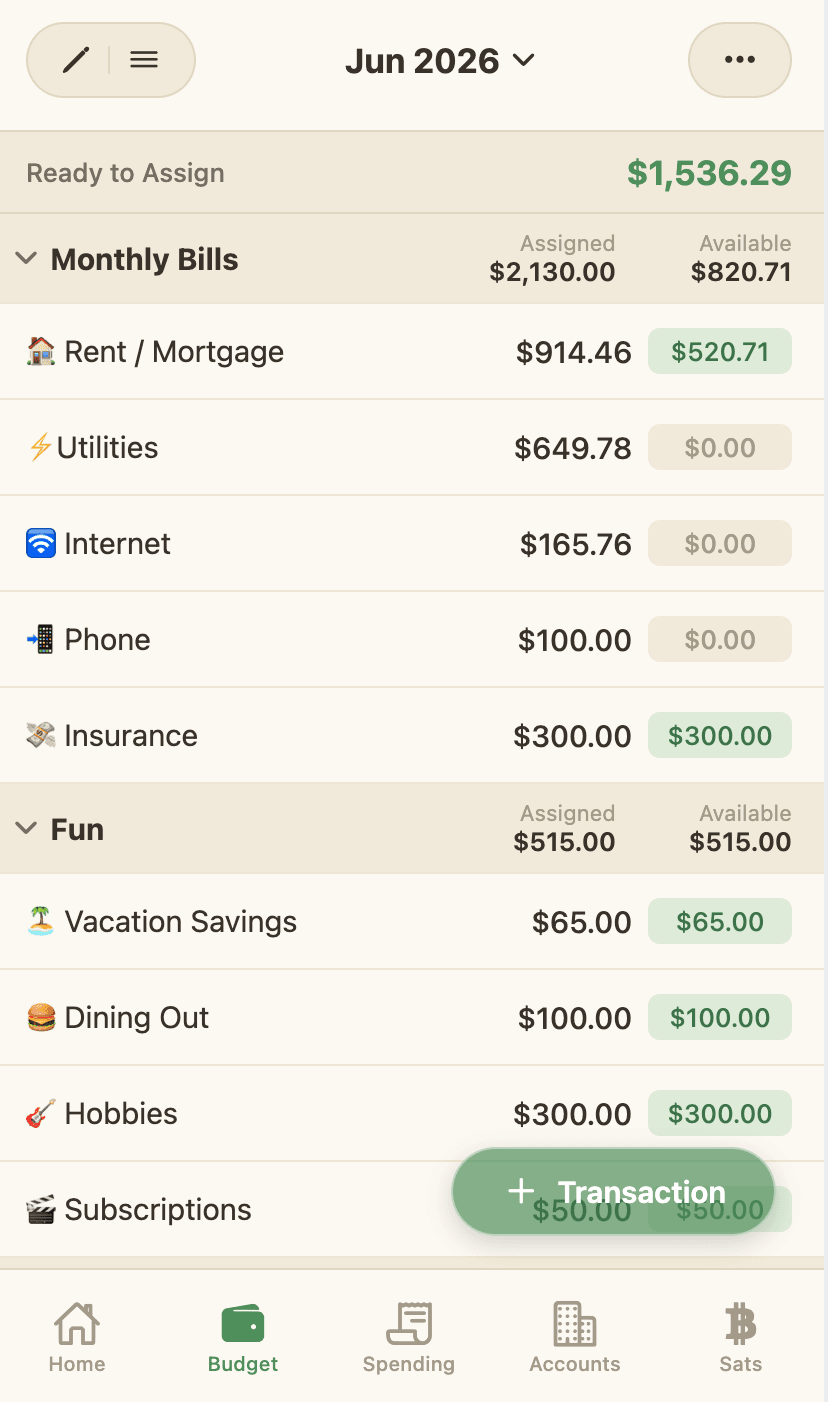 The Frugi Budget screen.