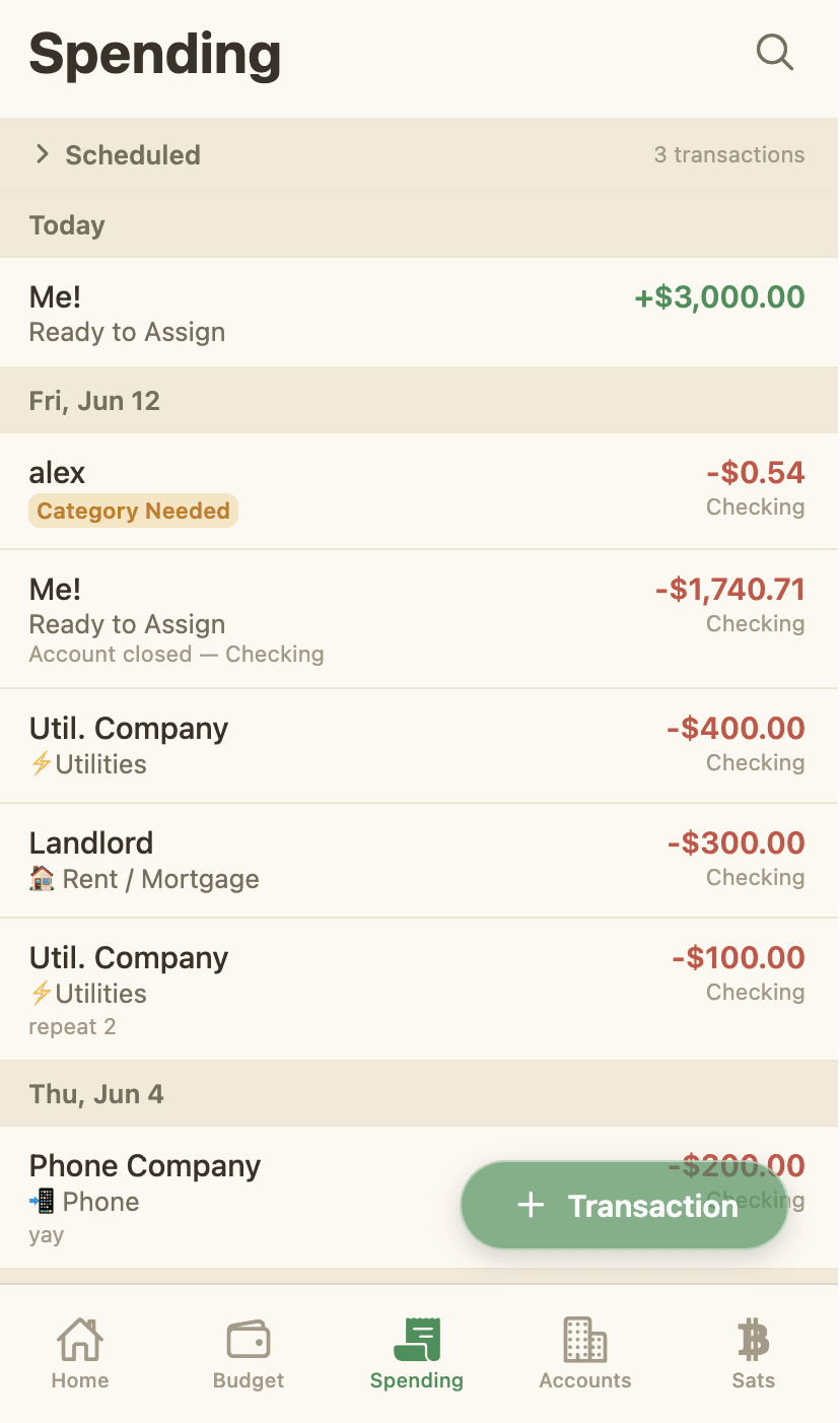 The Frugi Spending screen.